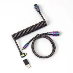 Keychron Premium Coiled Aviator Angled Cable - Rainbow Plated Black