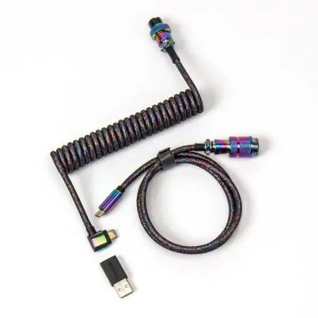 Keychron Premium Coiled Aviator Angled Cable - Rainbow Plated Black