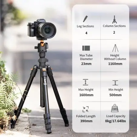 KampF Concept B1234M Travel Tripod Compact Vlog Camera Tripod Flexible With BH28L Ball Head KF09101V1