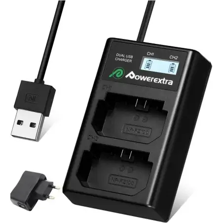 Powerextra DSFZ100 Dual Battery Charger with USB ACDC Power Adapter and LCD Display for Sony NPFZ100 Battery
