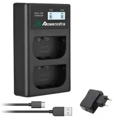 Powerextra DSLPE6 Dual Battery Charger with USB ACDC Power Adapter and LCD Display for Canon LPE6 LPE6N Battery 