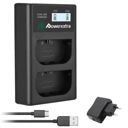 Powerextra DSLPE6 Dual Battery Charger with USB ACDC Power Adapter and LCD Display for Canon LPE6 LPE6N Battery 