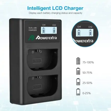 Powerextra DSLPE6 Dual Battery Charger with USB ACDC Power Adapter and LCD Display for Canon LPE6 LPE6N Battery 