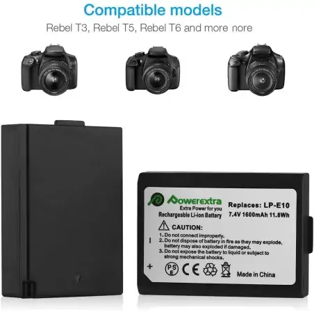 Powerextra CNLPE10 Replacement Battery For Canon LPE10 1600mAh Liion