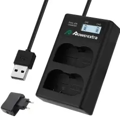 Powerextra DSENEL15 Dual Battery Charger with USB ACDC Power Adapter and LCD Display for Nikon ENEL15 Battery 