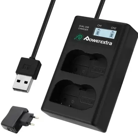 Powerextra DSENEL15 Dual Battery Charger with USB ACDC Power Adapter and LCD Display for Nikon ENEL15 Battery 