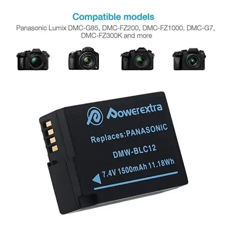 Powerextra PSOBLC12 Replacement Battery For Panasonic DMWBLC12 1500mAh Liion