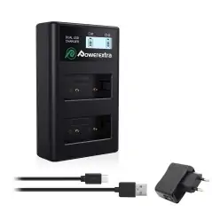 Powerextra DSW126 Dual Battery Charger with USB ACDC Power Adapter and LCD Display for Fujifilm NPW126 Battery 