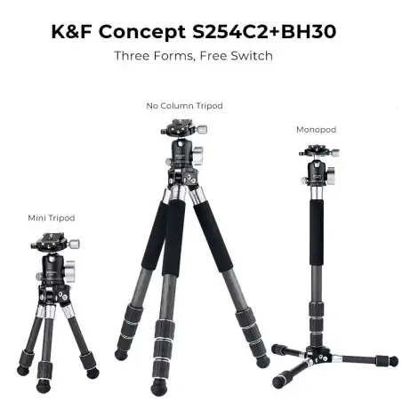 KampF Concept S254C2BH30 Lightweight Carbon Fiber Tripod Detachable Monopod Mini Tripod KF09113