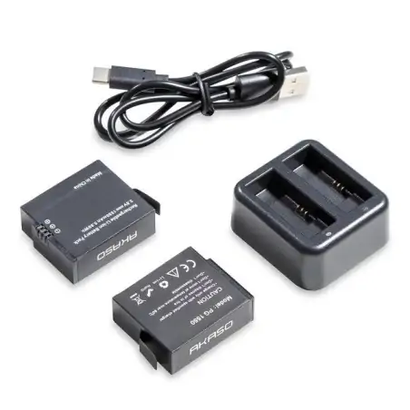 Akaso 2x Batteries with USB Dual Charger for Brave 8 1550mAh