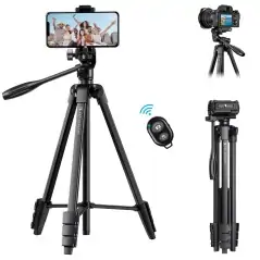 KampF Concept B174A1 Aluminum Travel Tripod with Phone Clamp amp Bluetooth Shutter Remote Control for Mobile Phones KF09125
