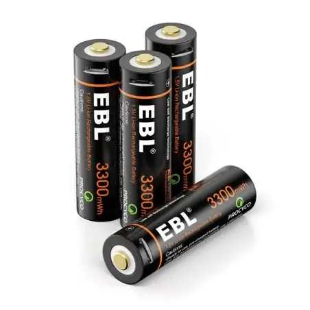 EBL TB1443 AA Liion Επαναφορτιζόμενες Μπαταρίες 3300mWh 2200mAh 15V με θύρα Micro USB και καλώδια φόρτισης 4τμχ