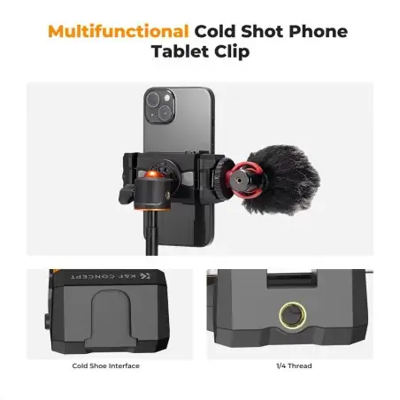 KampF Concept MS20 Phone and Tablet Clamp With Tripod Mount and Cold Shoe KF31095