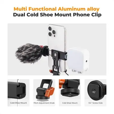 KampF Concept KF31094 Phone Metal Clamp With Tripod Mount and Double Cold Shoe