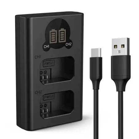 KampF Concept NPFW50 Dual Slot Battery Fast Charger with LCD Screen Compatible with Sony KF280009V1
