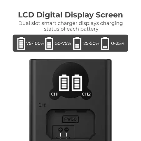 KampF Concept NPFW50 Dual Slot Battery Fast Charger with LCD Screen Compatible with Sony KF280009V1