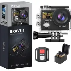 Akaso Brave 4 4K30fps 20MP WiFi Action Camera Υποβρύχια με Θήκη με WiFi Οθόνη 2 EIS Remote Control 5xZoom 2 Μπαταρίες και Αξεσουάρ