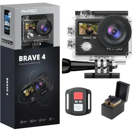 Akaso Brave 4 4K30fps 20MP WiFi Action Camera Υποβρύχια με Θήκη με WiFi Οθόνη 2 EIS Remote Control 5xZoom 2 Μπαταρίες και Αξεσουάρ