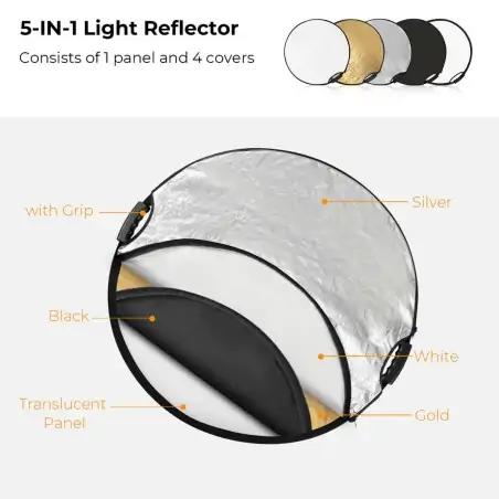 KampF Concept 5in1 Reflector Disc With Grips  GoldSilverBlackWhiteTranslucent 60cm KF180004