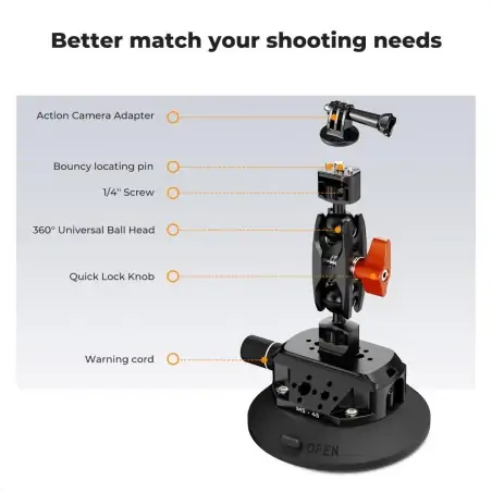KampF Concept MS45 Suction Cup with Ballhead Magic Arm KF31100