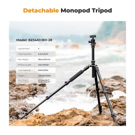 KampF Concept B234A1BH28 Φωτογραφικό Τρίποδο Αλουμινίου με Tηλεχειριστήριο KF09007V1