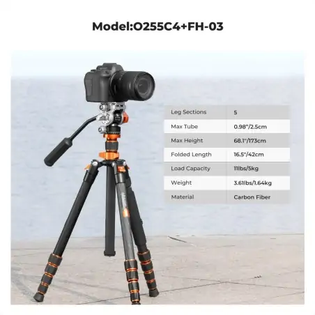 KampF Concept O255C4FH03 Τρίποδο Βίντεο Carbon Fiber με Υδραυλική Κεφαλή KF09158