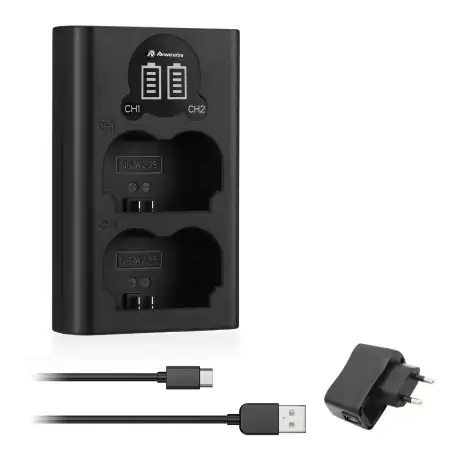 Powerextra DSW235 Dual Battery Charger with USB ACDC Power Adapter and LCD Display for Fujifilm NPW235 Battery 