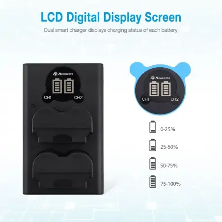Powerextra DSW235 Dual Battery Charger with USB ACDC Power Adapter and LCD Display for Fujifilm NPW235 Battery 