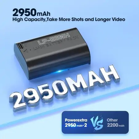 Powerextra LPE6NH 2950mAh Battery With TypeC Fast Charging Compatible with Canon